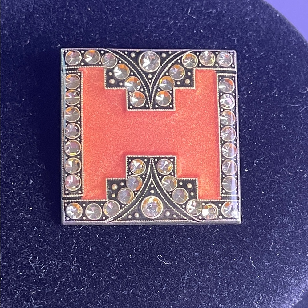 Catherine Popesco Orange Enamel Pin with Crystal Border